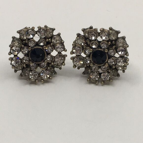 Banana Republic Black & Rhinestone Glass Multi-tiered Stud Brass Tone Earrings - Picture 9 of 14